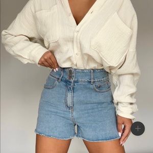 Denim shorts.